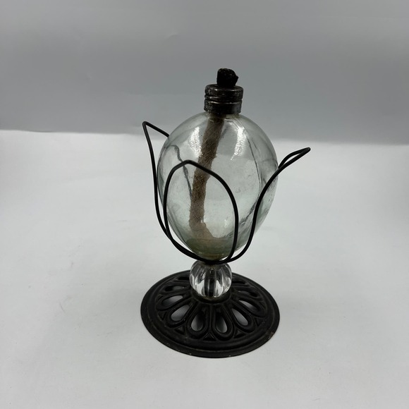 Vintage Glass Globe Tabletop Torch Oil Lamp Boho Cottage Core Fairy Garden - Picture 7 of 8